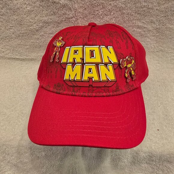 Disney Marvel Iron Man Cap Hat Adult With 2 Pins - Picture 1 of 5